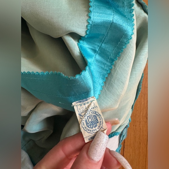 60s Vintage Blue Satin Gown w Rhinestone Accents Sz M - Picture 6 of 10